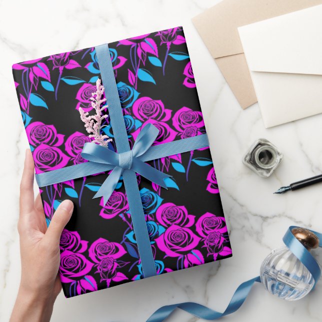 Papel De Regalo Neon Colored Roses (Regalar)