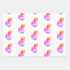 Papel de regalo neon de unicornio hoja plana juego