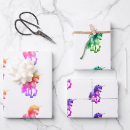 Papel de regalo neon de unicornio hoja plana juego