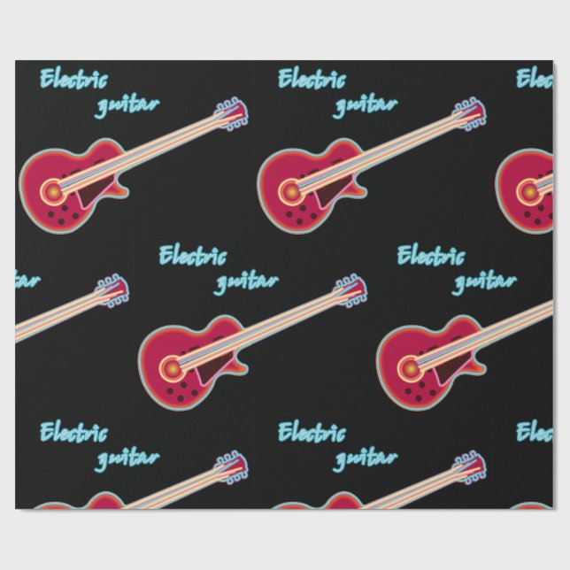Papel De Regalo Neon Electric Guitar Retro 80s Rock Music (Superficie plana)