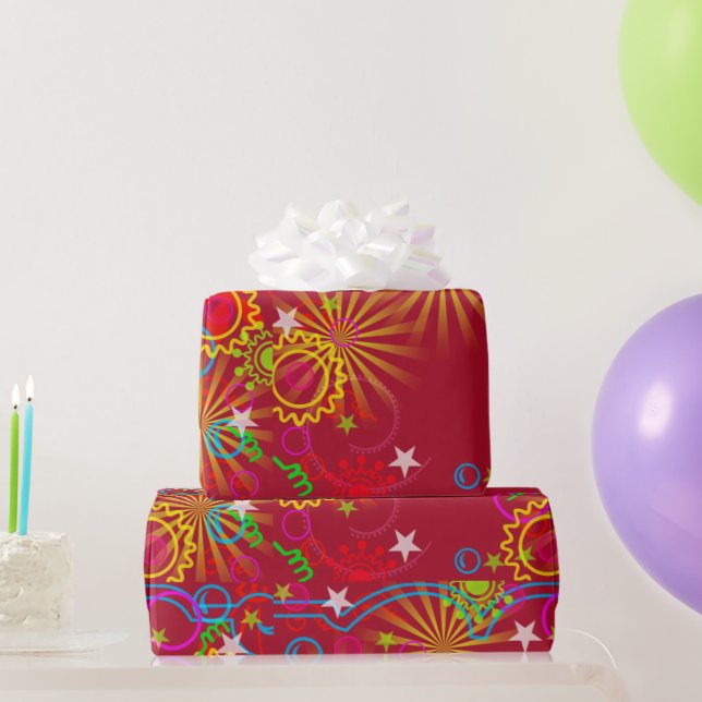 Papel De Regalo Neon, Glow in the Dark, Starburst, Swirls, Fiesta (Regalos de fiesta)