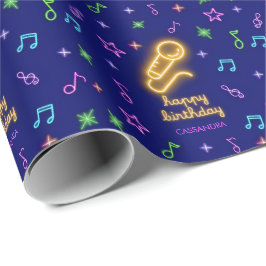 Papel De Regalo Neon Glow Singing Karaoke Nombre cumpleaños
