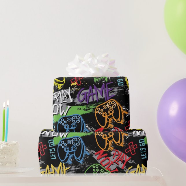 Papel De Regalo Neon Graffiti Gaming Pattern (Regalos de fiesta)