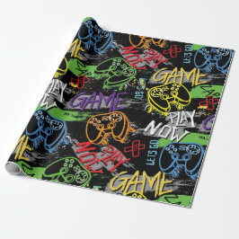 Papel De Regalo Neon Graffiti Gaming Pattern