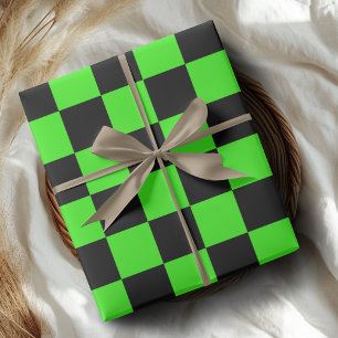 Papel De Regalo Neon Green Black Checkered Checkerboard Vintage