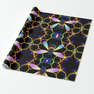 Papel De Regalo Neon Honeybee vibrante con abstracto Hexagonal