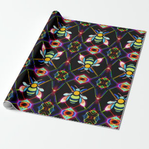 Papel De Regalo Neon Honeybee vibrante con abstracto Hexagonal