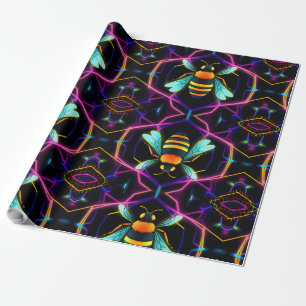 Papel De Regalo Neon Honeybee vibrante con abstracto Hexagonal