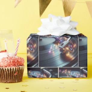 Papel De Regalo Neon Musical Notes On Turntable