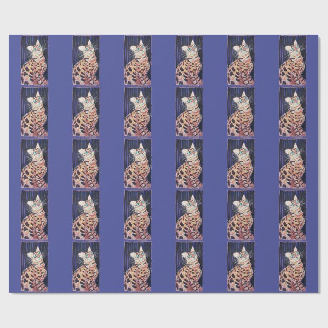 Papel De Regalo Neon Noir Bengal Cat (Superficie plana)