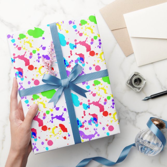 Papel De Regalo Neon Paint Splatter Watercolor Faux Glow (Regalar)