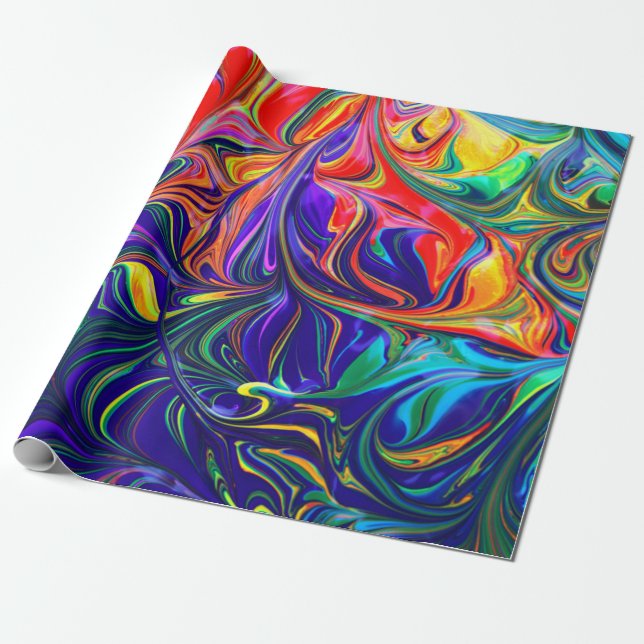 Papel De Regalo Neon Psychedelic Swirls Colores Arcoiris (Desenrollado)