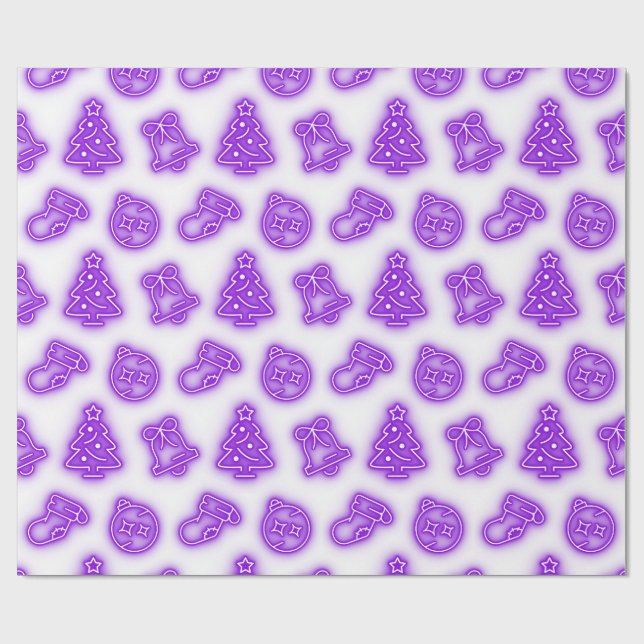 Papel De Regalo Neon Purple Navidades en blanco (Superficie plana)