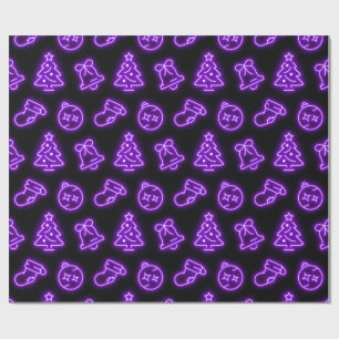 Papel De Regalo Neon Purple Navidades en negro