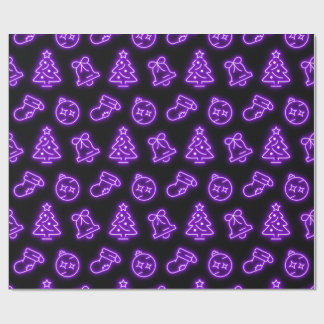 Papel De Regalo Neon Purple Navidades en negro