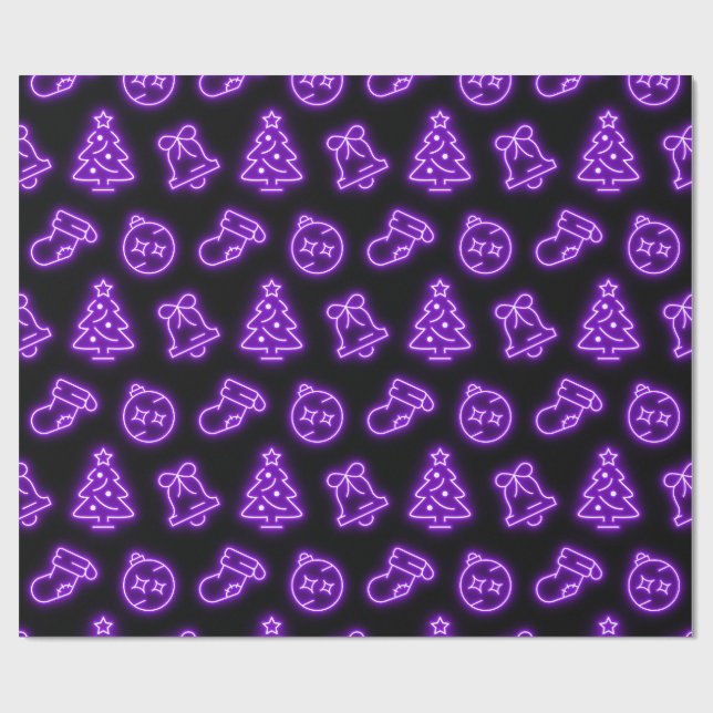 Papel De Regalo Neon Purple Navidades en negro (Superficie plana)