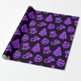 Papel De Regalo Neon Purple Navidades en negro
