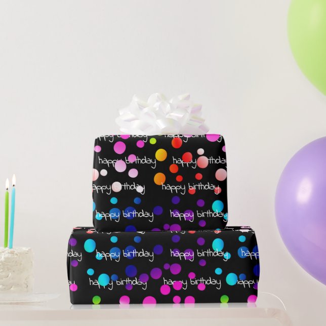 Papel De Regalo Neon Rainbow Birthday Polka Dots (Regalos de fiesta)
