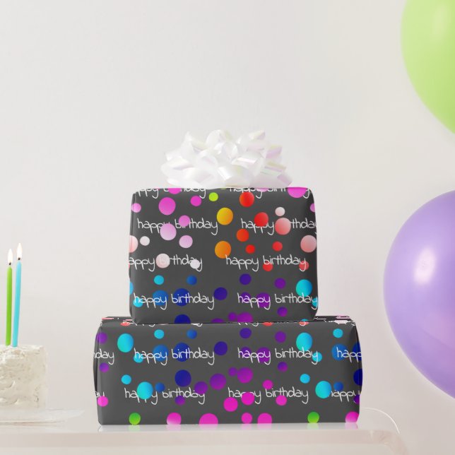 Papel De Regalo Neon Rainbow Birthday Polka Dots (Regalos de fiesta)
