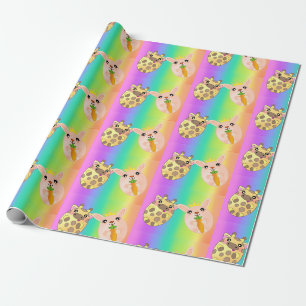 Papel De Regalo Neon Rainbow Light Giraffe Bunny Animal