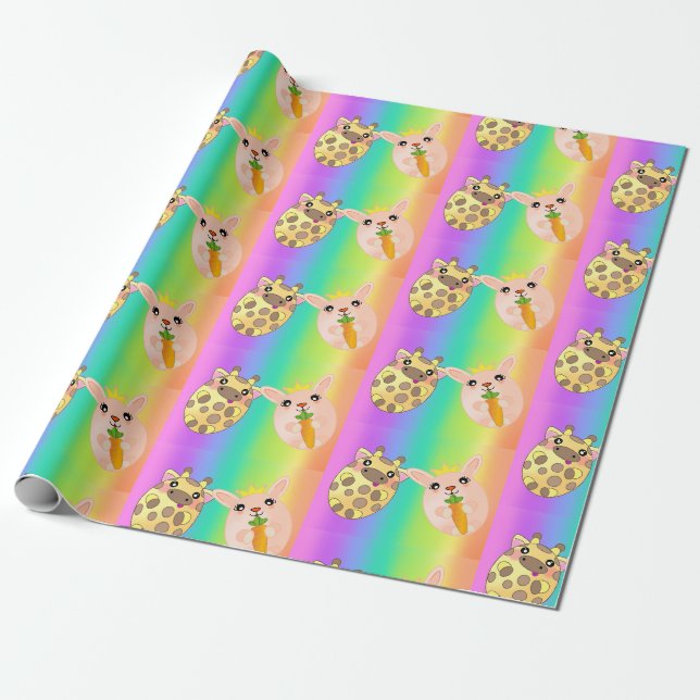 Papel De Regalo Neon Rainbow Light Giraffe Bunny Animal (Desenrollado)