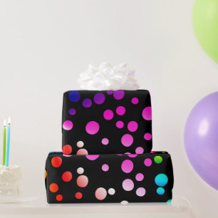 Papel De Regalo Neon Rainbow Polka puntos en negro