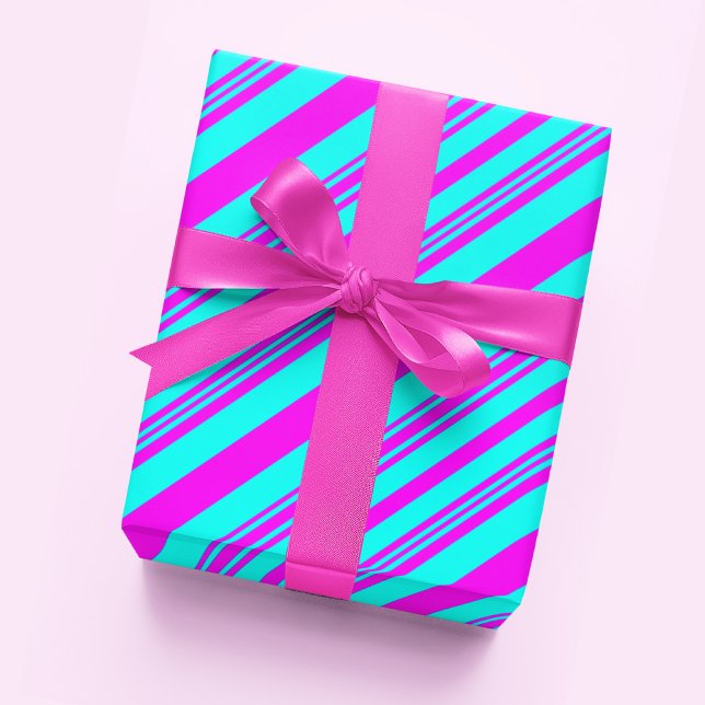 Papel De Regalo Neon rayas rosa y azul moda moderna elegante (Subido por el creador)