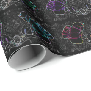 Papel De Regalo Neon, Rosas abstractos sobre rollo negro de 30" x 