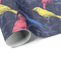Papel De Regalo Neon Songbirds Botanical Wrapping Paper