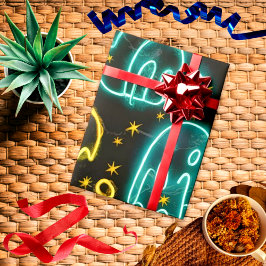 Papel De Regalo Neon Spooky Halloween Ghost Bats Patrón de calabaz