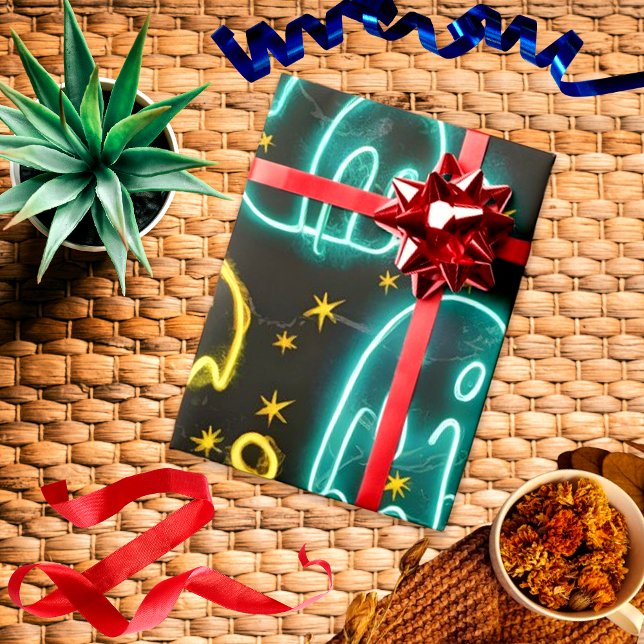 Papel De Regalo Neon Spooky Halloween Ghost Bats Patrón de calabaz (Subido por el creador)