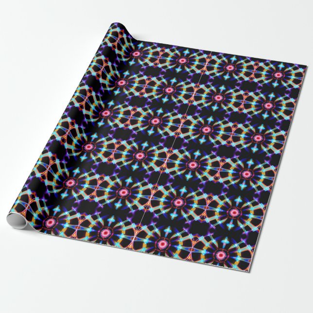 Papel De Regalo Neon Starburst Kaleidoscope (Desenrollado)
