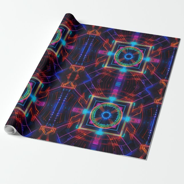 Papel De Regalo Neon Starburst Kaleidoscope (Desenrollado)