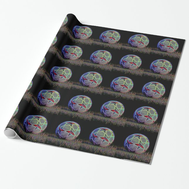 Papel De Regalo Neon Stars Soccer Ball (Desenrollado)