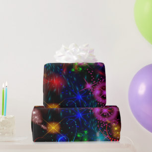 Papel De Regalo Neon Stars Swirls Paint Splatter Resumen