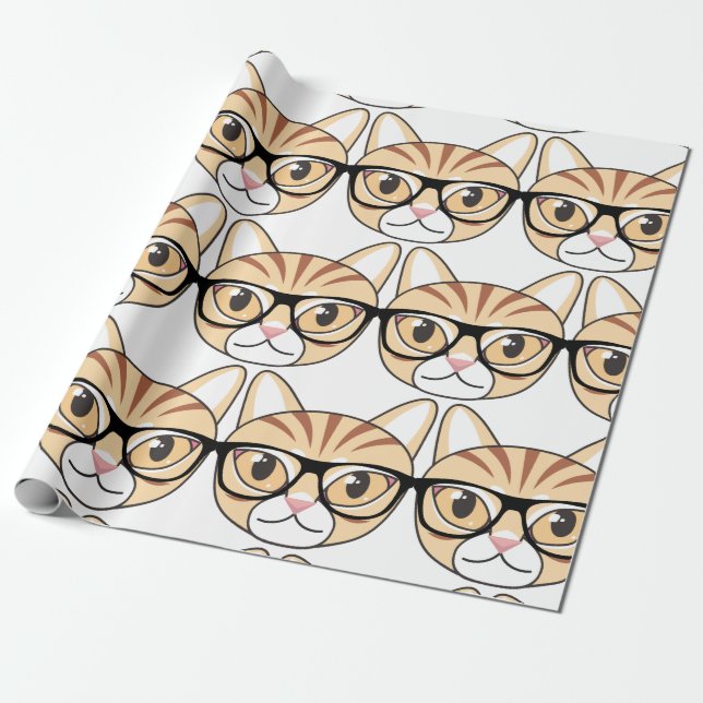 Papel De Regalo Nerdy Tabby Cat con gafas (Desenrollado)