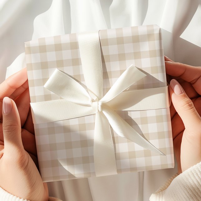 Papel De Regalo Neutral Beige Gingham Holiday (Subido por el creador)