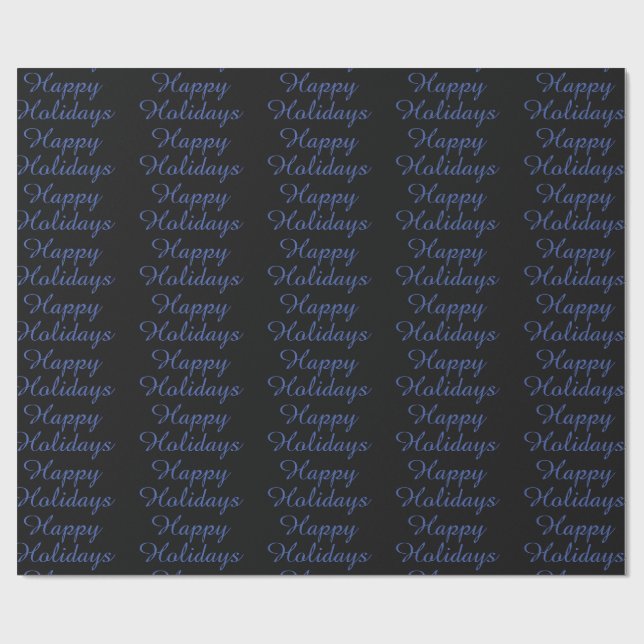 Papel De Regalo Neutral Black & Blue Plain Elegant Happy Holidays (Superficie plana)