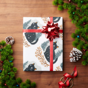 Papel De Regalo Nevada de invierno acogedora para gato negro
