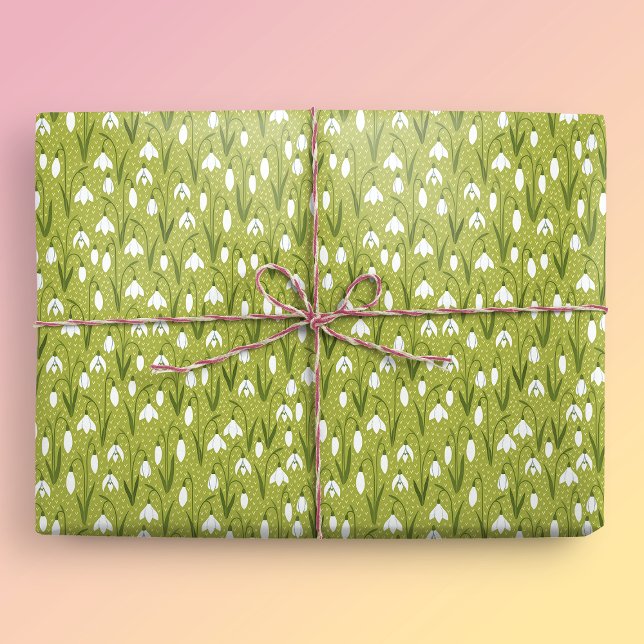 Papel De Regalo Nevada Noche Verde Primavera Pascua (Snowdrop Gift Mockup)
