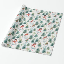 Nevador acuarela y árbol de Navidad