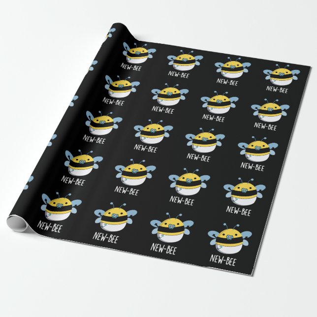 Papel De Regalo New Bee Funny Insect Bug Pun Dark BG (Desenrollado)