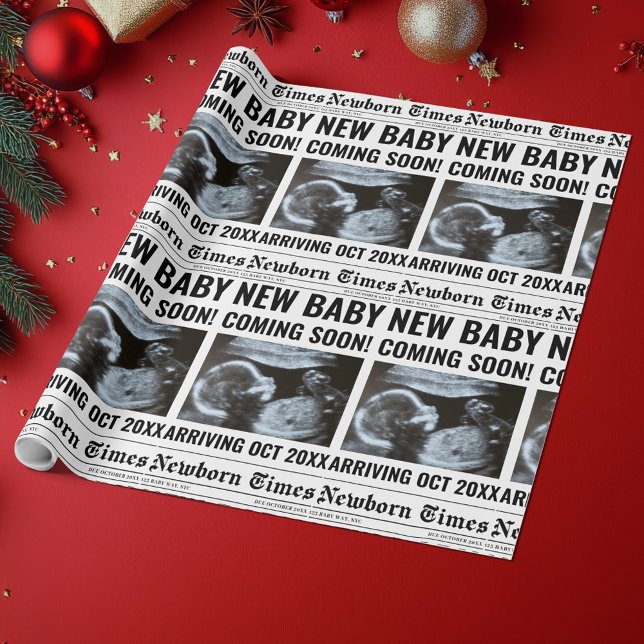 Papel De Regalo Newborn Times Newspaper Baby Photo Personalized (Subido por el creador)