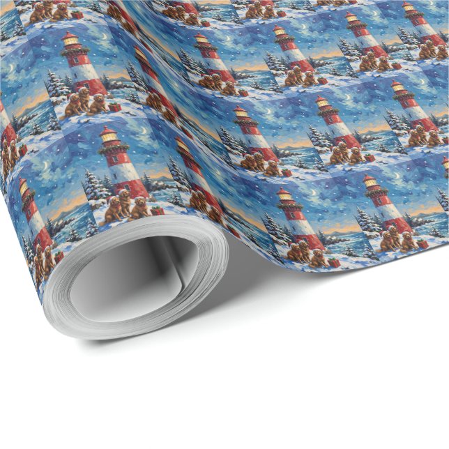 Papel De Regalo Newfoundland Christmas Lighthouse Holiday (Esquina del rollo)