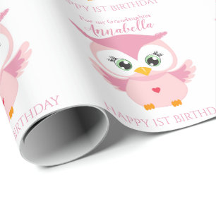 Papel De Regalo Nieta Primer Cumpleaños Búho Rosa Lindo