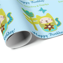 Papel De Regalo Nieto de cumpleaños de la flor de gato Kitty