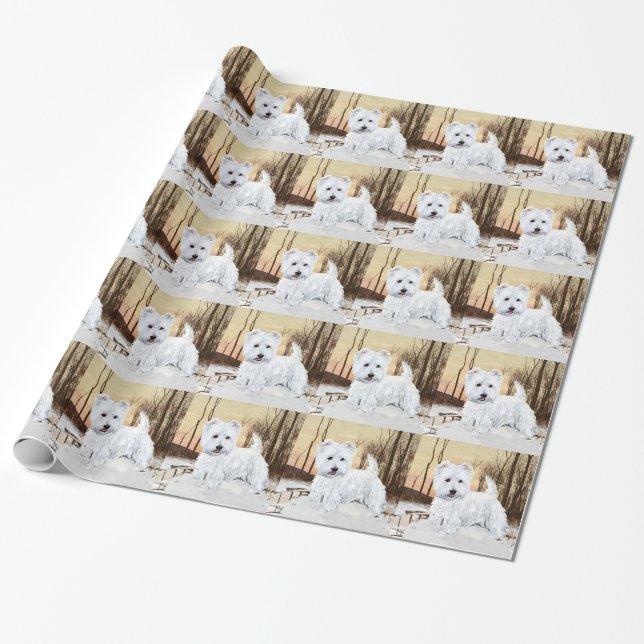 Papel De Regalo Nieve con luz de Crepúsculo Westie (Desenrollado)