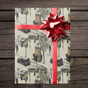 Papel De Regalo Nieve cubierta en 1920 Autobuses de City Street Cu