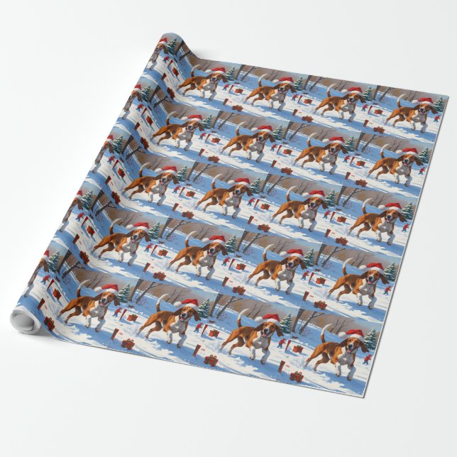 Papel De Regalo Nieve festiva de Navidades de Foxhound ingleses es (Desenrollado)