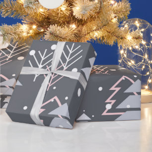 Papel De Regalo Nieve rosa gris y blanca
